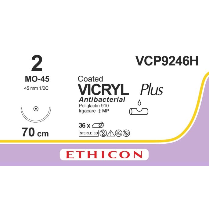 Vicryl Plus gecoat violet 2, MO-45 naald, VCP9246H, 36 stuks