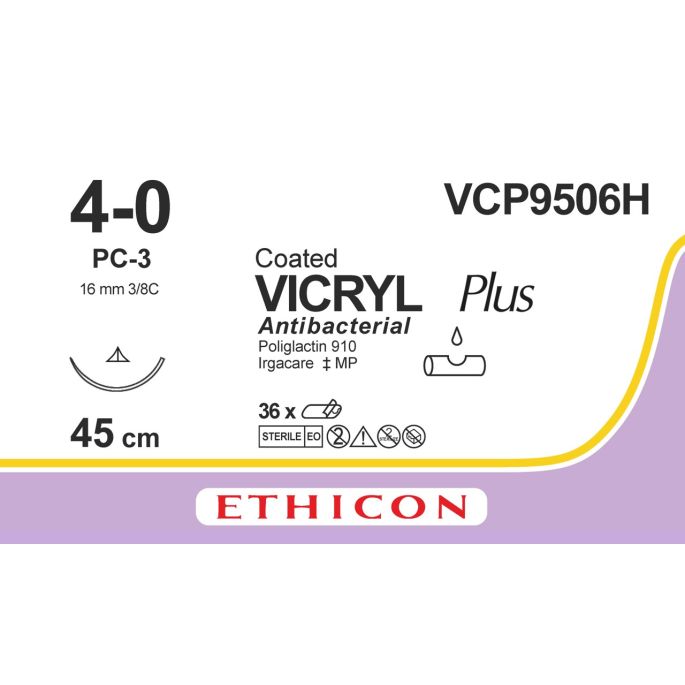 Vicryl Plus gecoat ongek. 4-0, PC-3 PRIME naald, VCP9506H, 36 st.