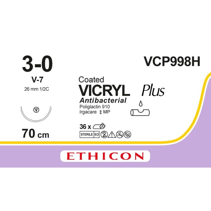 Vicryl Plus violet 3-0, V-7 naald, VCP998H, 36 stuks