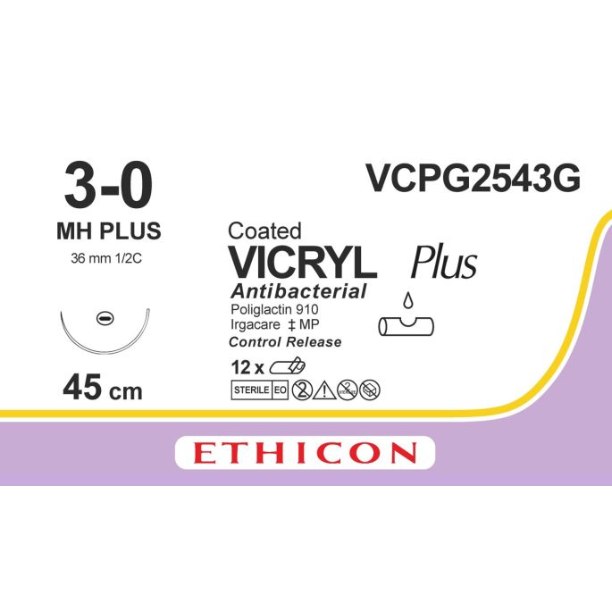 Vicryl Plus gecoat violet 3-0, MH PLUS CR naald, VCPG2543G, 12 st.