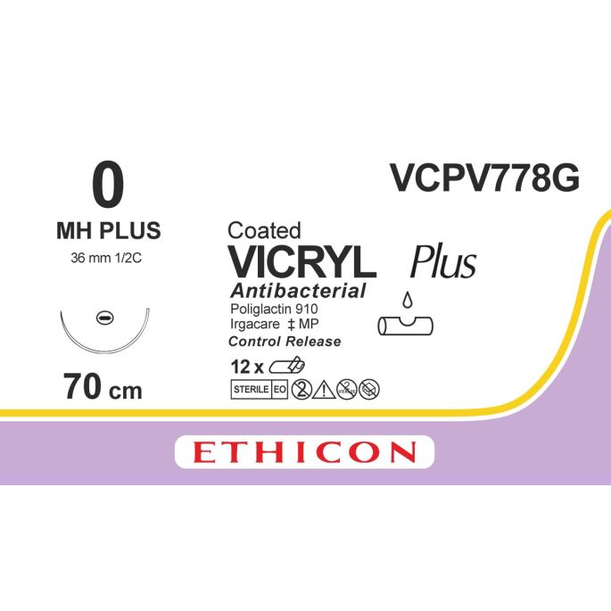 Vicryl Plus gecoat violet 0, MH PLUS CR naald, VCPV778G, 12 stuks