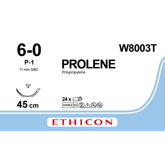 Prolene blauw 6-0, P-1 PRIME naald, W8003T, 24 stuks