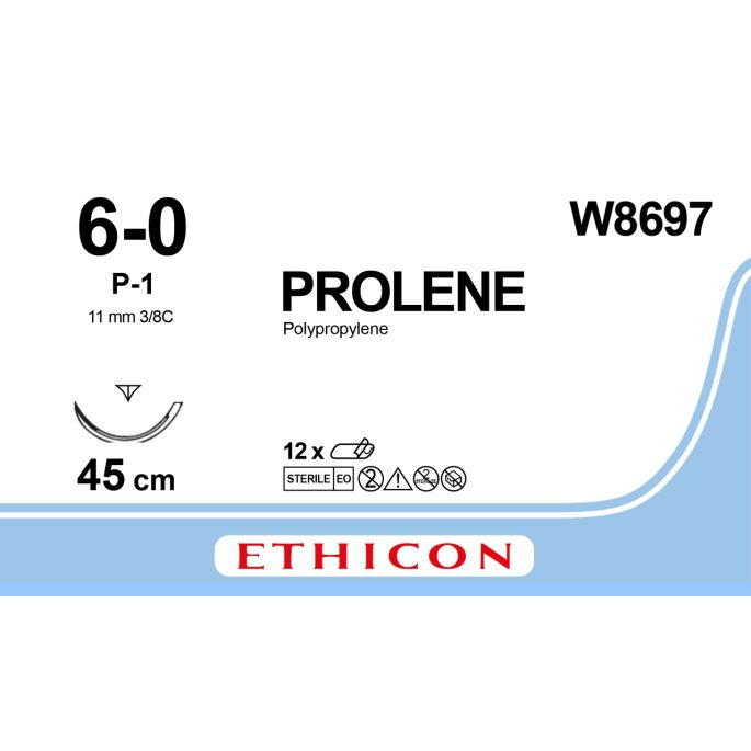 Prolene blauw 6-0, P-1 PRIME naald, W8697, 12 stuks