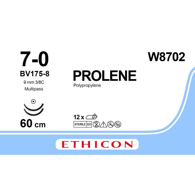 Prolene blauw 7-0, BV175-8 MP naald, W8702, 12 stuks