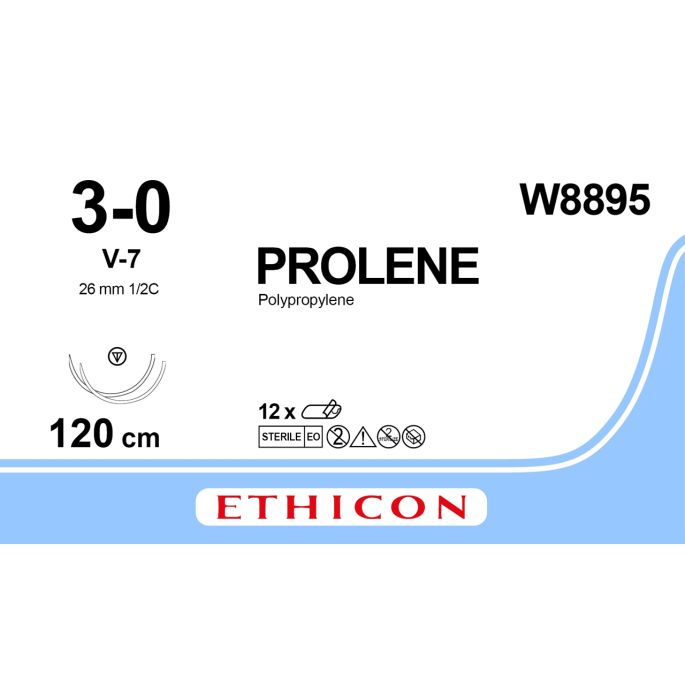 Prolene blauw 3-0, V-7 naald, W8895, 12 stuks