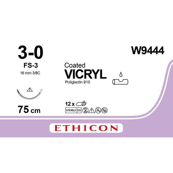 Vicryl gecoat violet 3-0, FS-3 CONV naald, W9444, 12 stuks