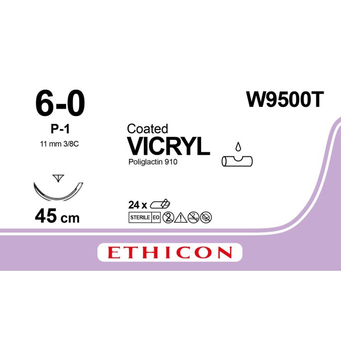 Vicryl gecoat ongekleurd 6-0, P-1 PRIME naald, W9500T, 24 stuks