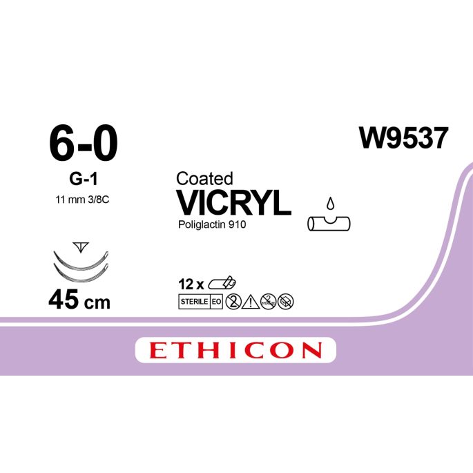 Vicryl gecoat violet 6-0, G-1 PRIME naald, W9537, 12 stuks