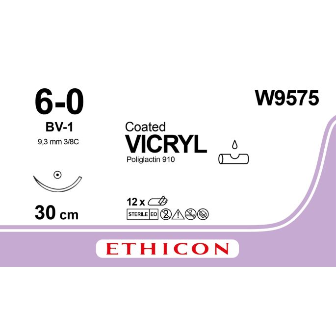 Vicryl gecoat gevlochten violet 6-0, BV-1 naald, W9575, 12 stuks