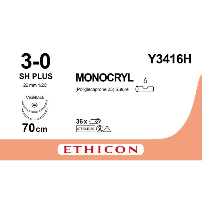 Monocryl violet 3-0, SH PLUS VB naald, Y3416H, 36 stuks