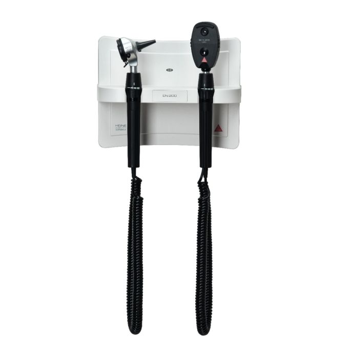 HEINE EN 200 wandtransformator met BETA 400 LED F.O. otoscoop en BETA 200 LED oftalmoscoop