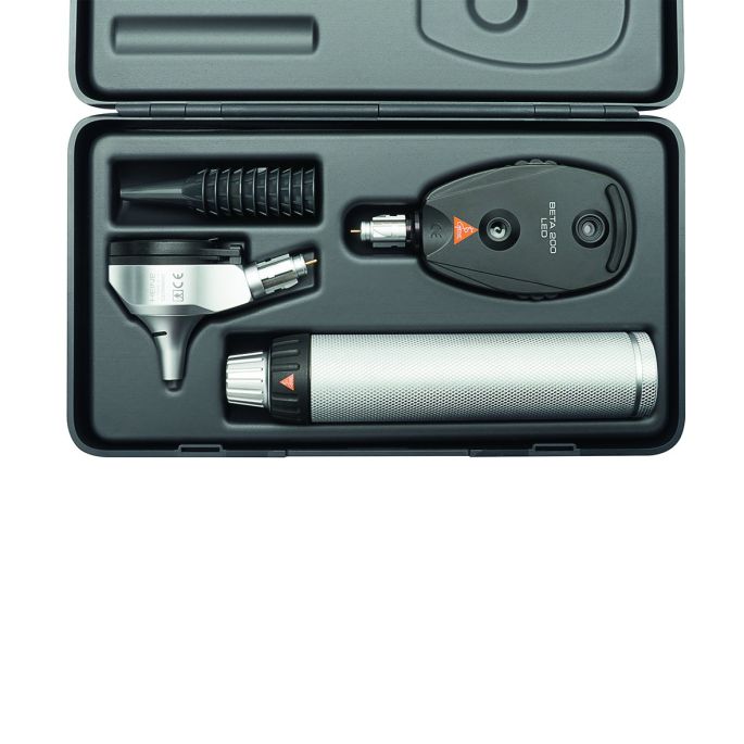 HEINE BETA 200 LED diagnostische set met BETA 200 LED F.O. otoscoop, BETA 200 LED oftalmoscoop en BETA batterijhandvat (2,5 V)
