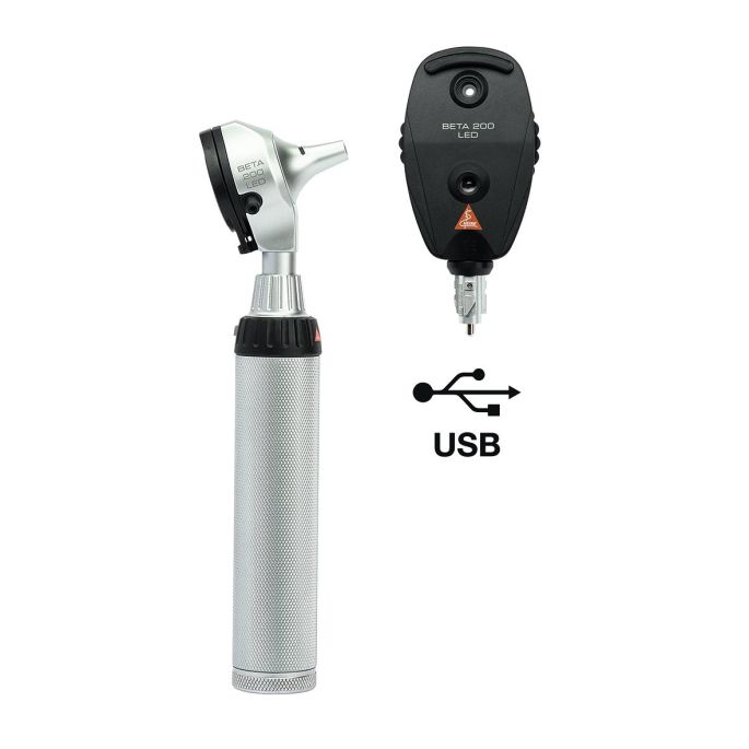 HEINE BETA 200 LED diagnostiekset: BETA 200 LED oftalmoscoop, BETA 200 LED F.O. otoscoop, BETA4 USB oplaadbaar handvat 3,5 V, USB-kabel en E4-USB plug-in voeding (A-132.28.388)