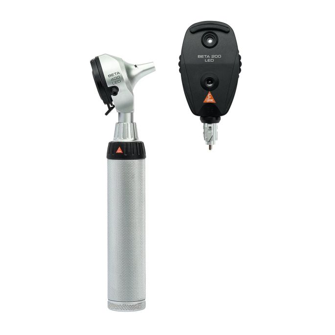 HEINE BETA 400 LED F.O. otoscoop + BETA 200 LED oftalmoscoop set met BETA batterijhandvat en harde koffer (2,5 V)