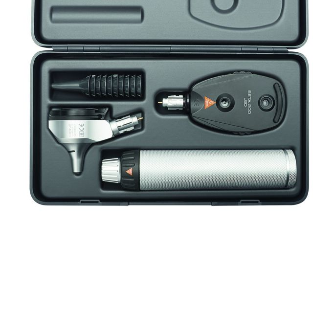 HEINE BETA 400 LED F.O. otoscoop + BETA 200 LED oftalmoscoop set met BETA batterijhandvat en harde koffer (2,5 V)