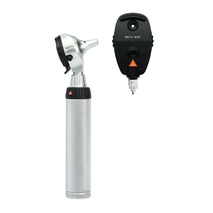 HEINE BETA 400 LED F.O. otoscoop + BETA 200 LED oftalmoscoop set met BETA batterijhandvat en harde koffer (2,5 V)