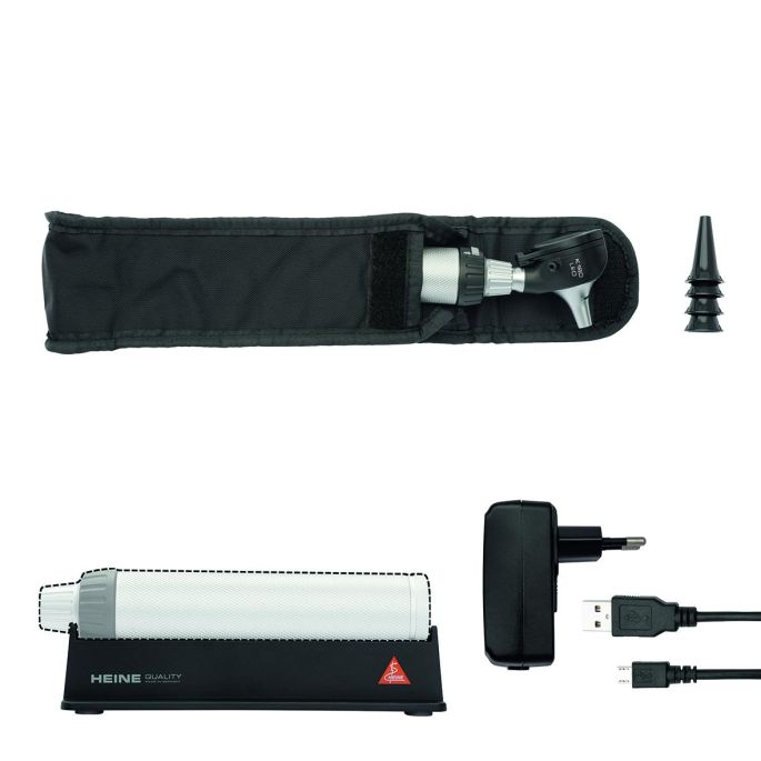 HEINE K180 F.O. LED otoscoop set met BETA4 USB-oplaadbare handgreep + USB-snoer + plug-in voeding