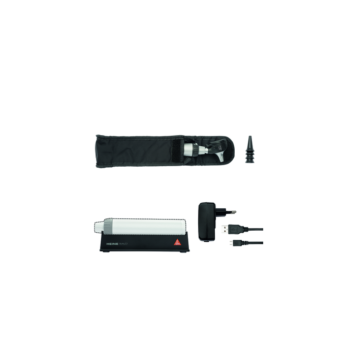 HEINE K180 LED F.O. otoscoopset 3,5 V met BETA4 USB oplaadbaar handvat, USB-snoer en plug-in voeding
