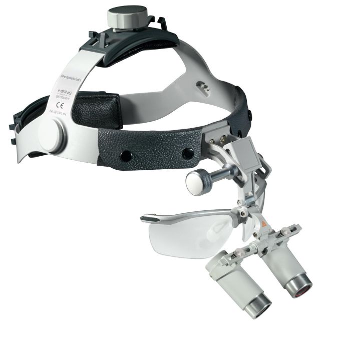 HEINE HRP binoculaire loep 3,5x op 420 mm werkafstand met i-View op Professional L hoofdband met S-GUARD spatbescherming
