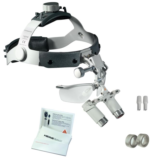HEINE HRP binoculaire loep 3,5x op 420 mm werkafstand met i-View op Professional L hoofdband met S-GUARD spatbescherming