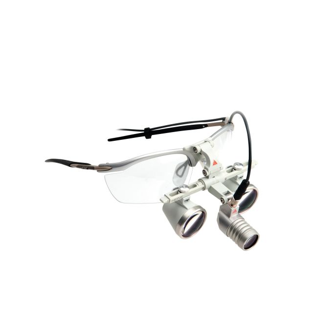 HEINE LoupeLight2 LED loeplamp met HR binoculaire loep 2,5x op 340 mm op S-FRAME bril, complete set