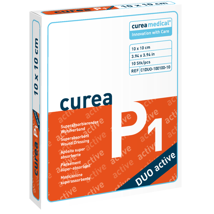 Curea P1 superabsorberend wondverband Duo Active 10 x 10 cm steriel, 10 stuks