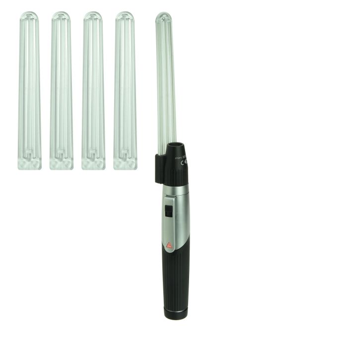 HEINE mini 3000 combi lamp set 2,5 V XHL, compleet met mini 3000 batterijhandvat en 5 wegwerpbladen