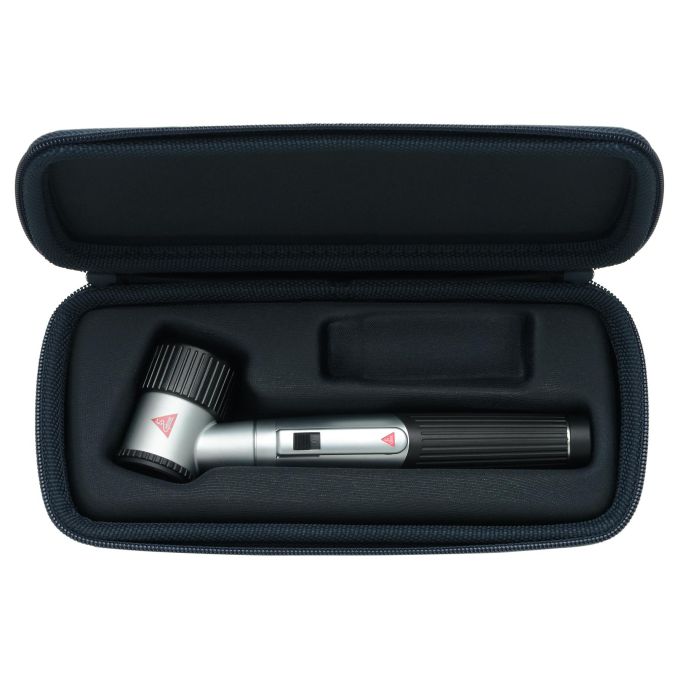 HEINE mini 3000 LED dermatoscoop set met contactplaat met schaalverdeling, mini 3000 batterijhandvat, 10 ml dermatoscopie-olie en rits-etui