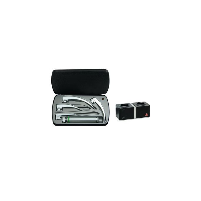HEINE Classic+ F.O. laryngoscoopset F-120 met standaard F.O.4 NT XHL oplaadhandvat 3,5 V Li-ion en NT4 tafellader