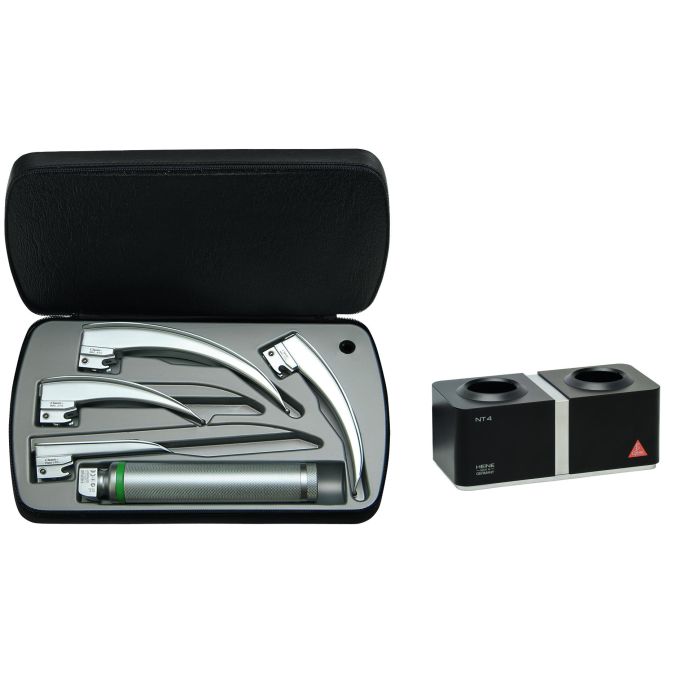 HEINE Classic+ F.O. laryngoscoopset F-120 met standaard F.O.4 LED NT oplaadhandvat 3,5 V Li-ion en NT4 tafellader