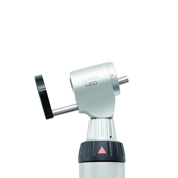 HEINE G100 LED spleetverlichtingskop set met BETA4 USB oplaadbaar handvat, USB-kabel, E4-USB voeding, drie specula en koffer