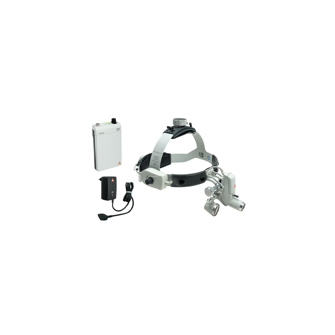 HEINE ML4 LED voorhoofdlamp met HR binoculaire loep 2,5x op 420 mm werkafstand zonder S-GUARD spatbescherming