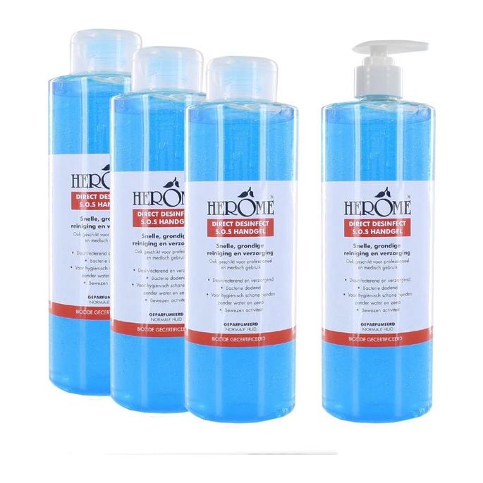 Herôme Direct Desinfect Double Active handgel, 4 x 1 L met pomp