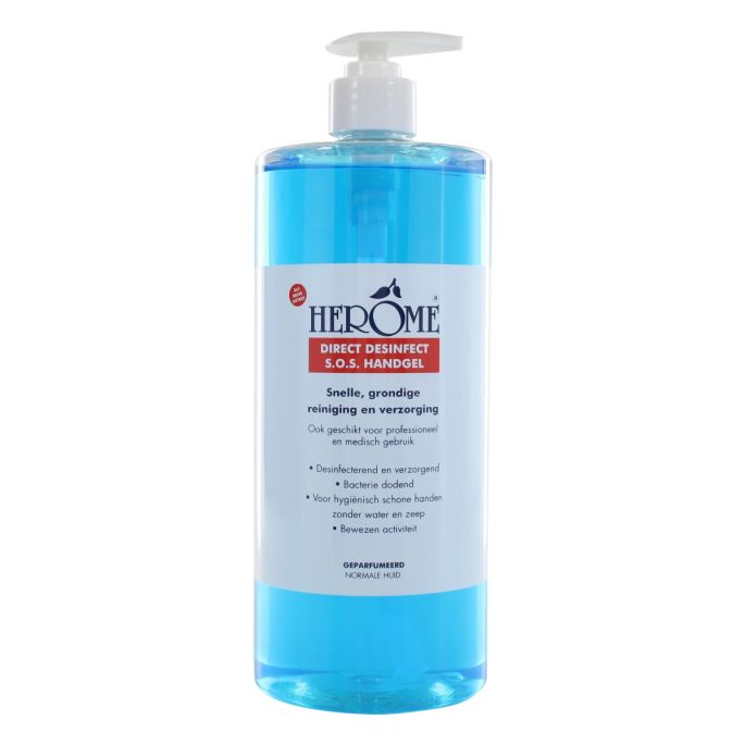 Herôme Direct Desinfect Double Active handgel, 1 liter met pomp