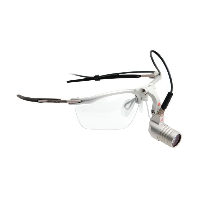 HEINE MicroLight2 LED hoofdverlichting op S-FRAME met mPack mini, riemclip, E4-USB plug-in voeding, USB-kabel en etui