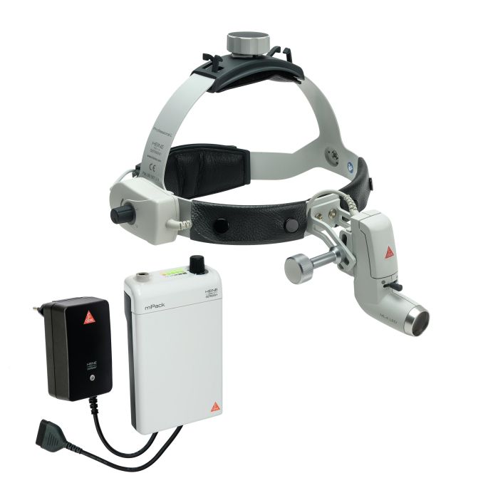 HEINE ML4 LED voorhoofdlamp op Professional L hoofdband met mPack accupack en plug-in transformator