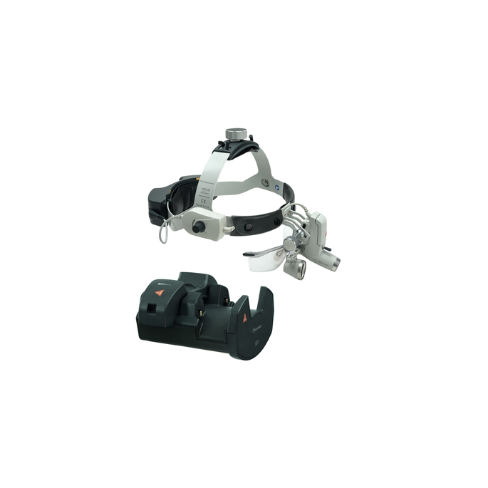 HEINE ML4 LED UNPLUGGED voorhoofdlamp met HR binoculaire loep 2,5x op 420 mm werkafstand met S-GUARD spatbescherming