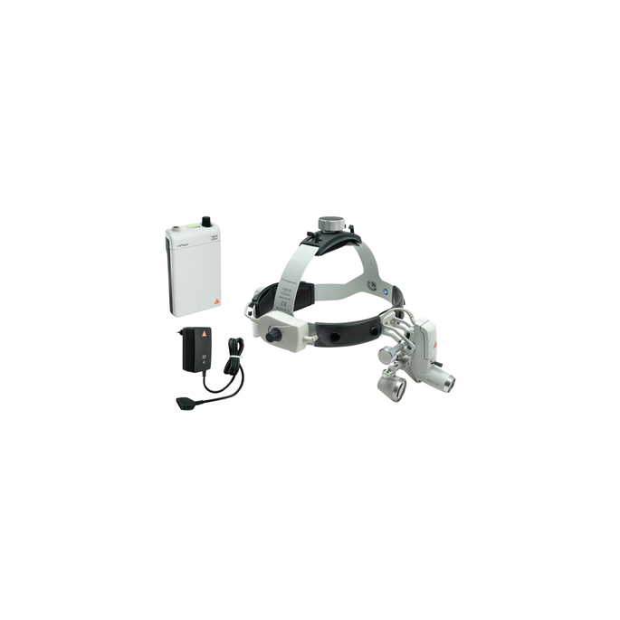 HEINE ML4 LED voorhoofdlamp met HR binoculaire loep 2,5x op 340 mm werkafstand zonder S-GUARD spatbescherming