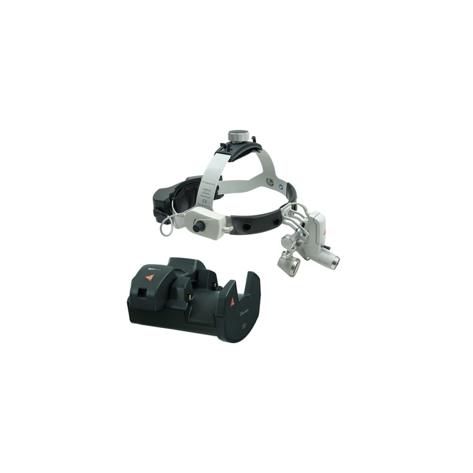 HEINE ML4 LED UNPLUGGED voorhoofdlamp met HR binoculaire loep 2,5x op 340 mm werkafstand zonder S-GUARD spatbescherming