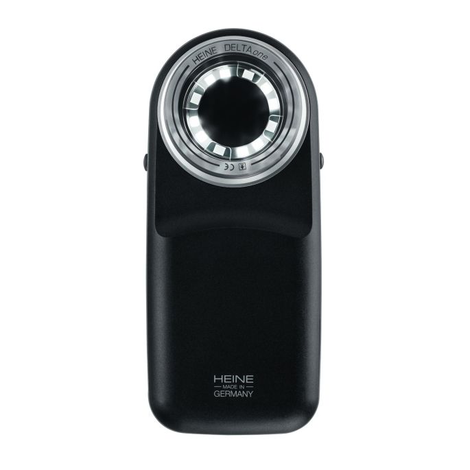 HEINE DELTA one dermatoscoop Standard Edition (zwart-zilver) met contactplaat met schaalverdeling, USB-kabel met netadapter en koffer