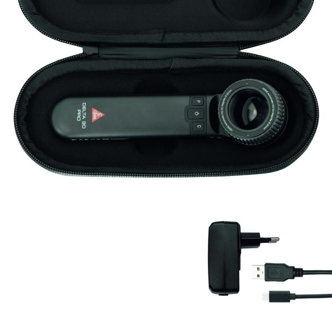HEINE DELTA 30 PRO dermatoscoop met contactplaat met schaalverdeling, USB-C voeding en harde koffer