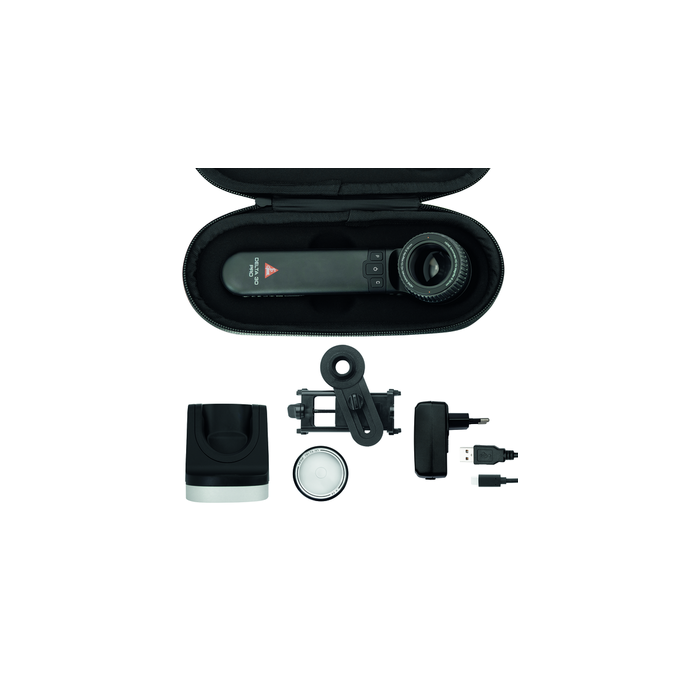 HEINE DELTA 30 PRO dermatoscoop complete bundel met twee contactplaten, tafellader, smartphone-adapter en harde koffer