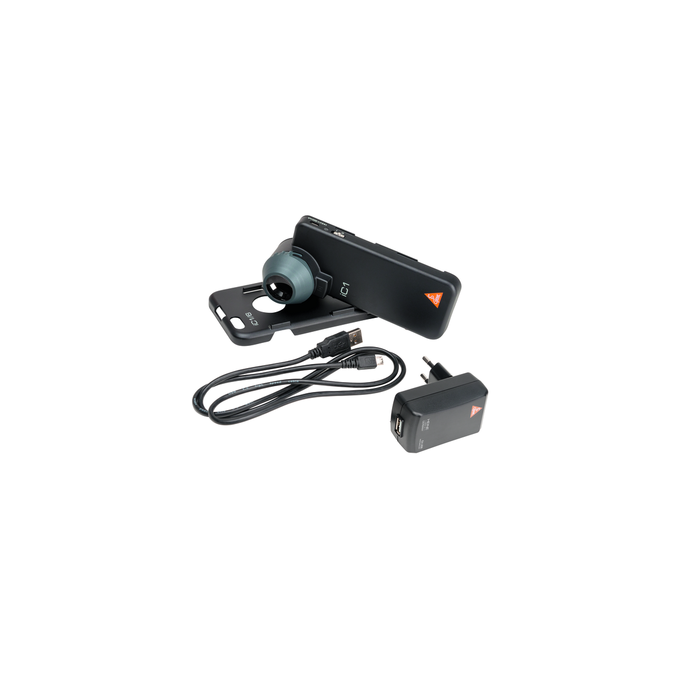 HEINE iC1 digitale dermatoscoop set met contactplaat met schaalverdeling, smartphone-case iC1/6 voor Apple iPhone 6 en 6s, USB-kabel en medisch goedgekeurde voeding
