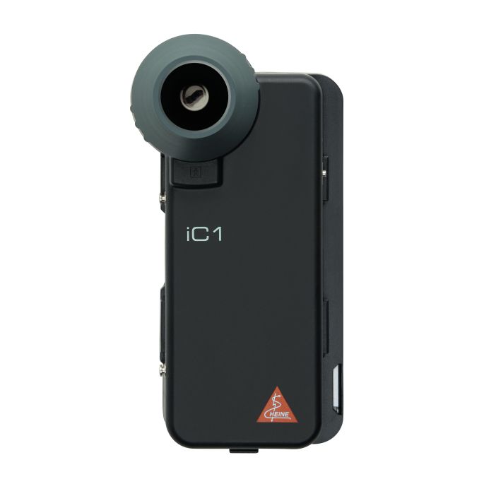 HEINE iC1 digitale dermatoscoop set met contactplaat met schaalverdeling, smartphone-case iC1/5 voor Apple iPhone 5s en SE (1e generatie), USB-kabel en medisch goedgekeurde voeding