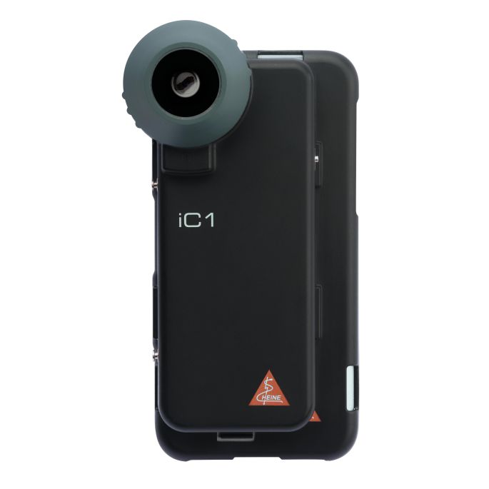 HEINE iC1 digitale dermatoscoop set met contactplaat met schaalverdeling, smartphone-case iC1/7 voor Apple iPhone 7, 8 en SE (2e generatie), USB-kabel en medisch goedgekeurde voeding