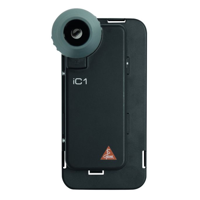 HEINE iC1 digitale dermatoscoop set met contactplaat met schaalverdeling, smartphone-case iC1/12 Pro voor Apple iPhone 12 Pro, USB-kabel en medisch goedgekeurde voeding