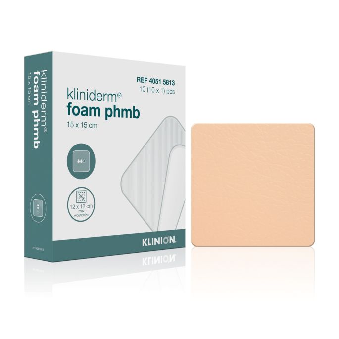 Kliniderm Foam PHMB antimicrobieel schuimverband 15 x 15 cm steriel, 10 stuks
