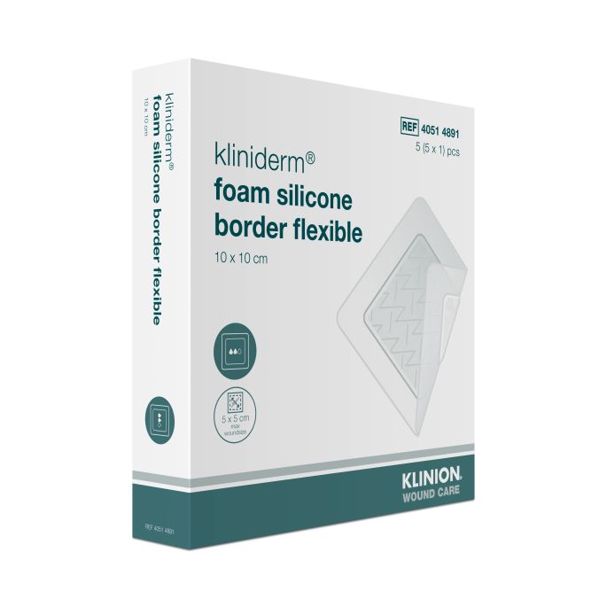 Kliniderm Foam Silicone Border Flexible schuimverband met kleefrand 10 x 10 cm, 5 stuks
