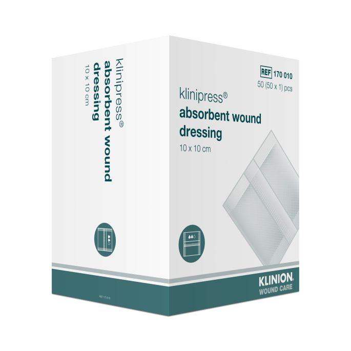 Klinion absorberend verband 10 x 10 cm steriel, 50 stuks