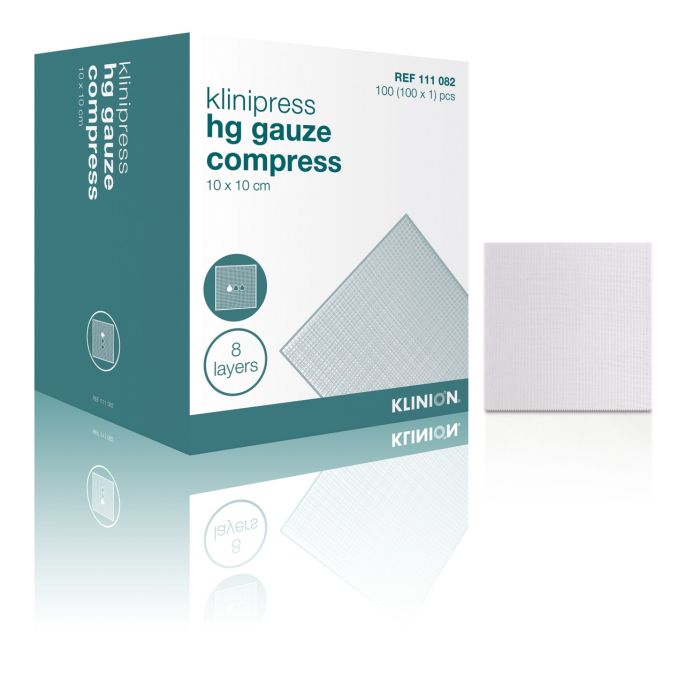 Klinion hydrofiel gaaskompres 10 x 10 cm 8-laags steriel, 100 stuks (100 x 1 verpakt)